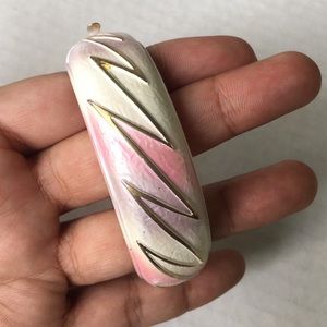 Vintage Hinged Metal Tone Zig Zag Bangle Bracelet